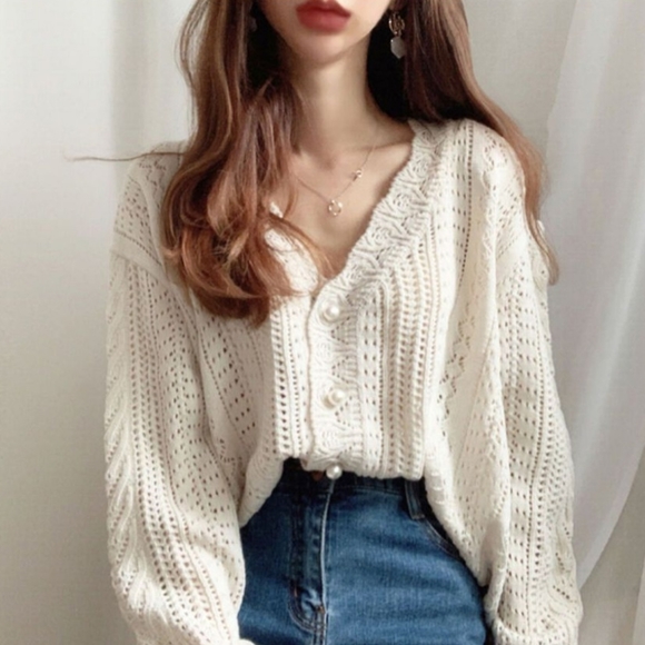 YesStyle Sweaters - V-Neck Pointelle Knit Cardigan